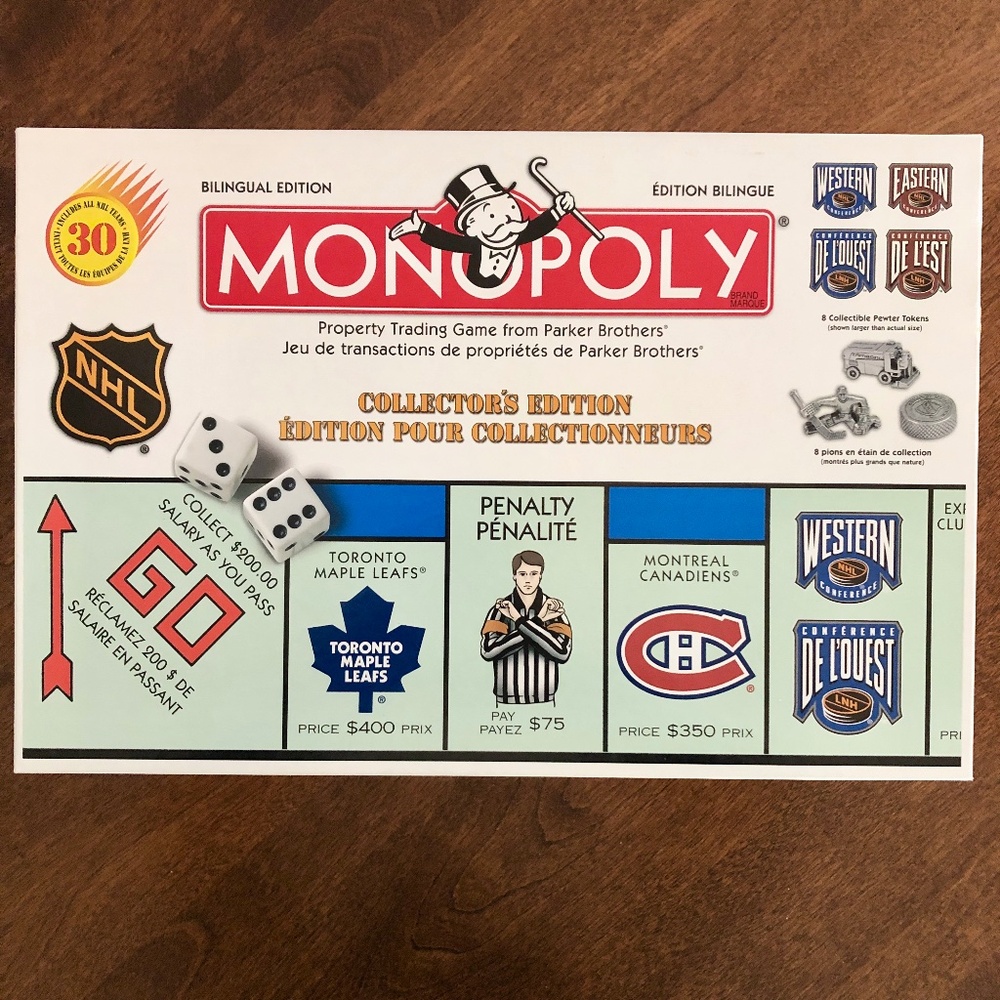 Monopoly, Vintage, 1999, NHL, Collectors Edition, Pewter Tokens, Complete